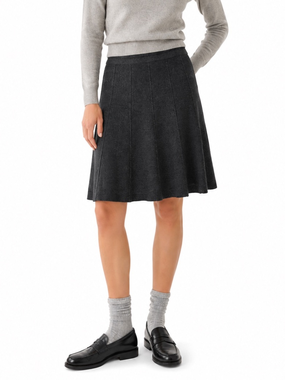 Eileen Fisher Merino Wool Pleated Knit Knee Length Skirt